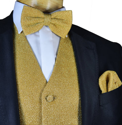 Glitter Tuxedo Vest and Bow Tie Set in Gold Vest Set Vest - Paul Malone.com