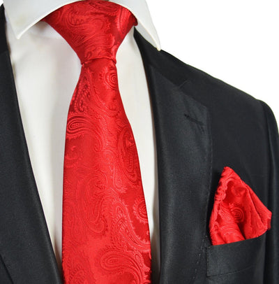 Red Paisley Necktie and Pocket Square Paul Malone Ties - Paul Malone.com