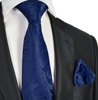 Navy Blue Paisley Necktie and Pocket Square Paul Malone Ties - Paul Malone.com