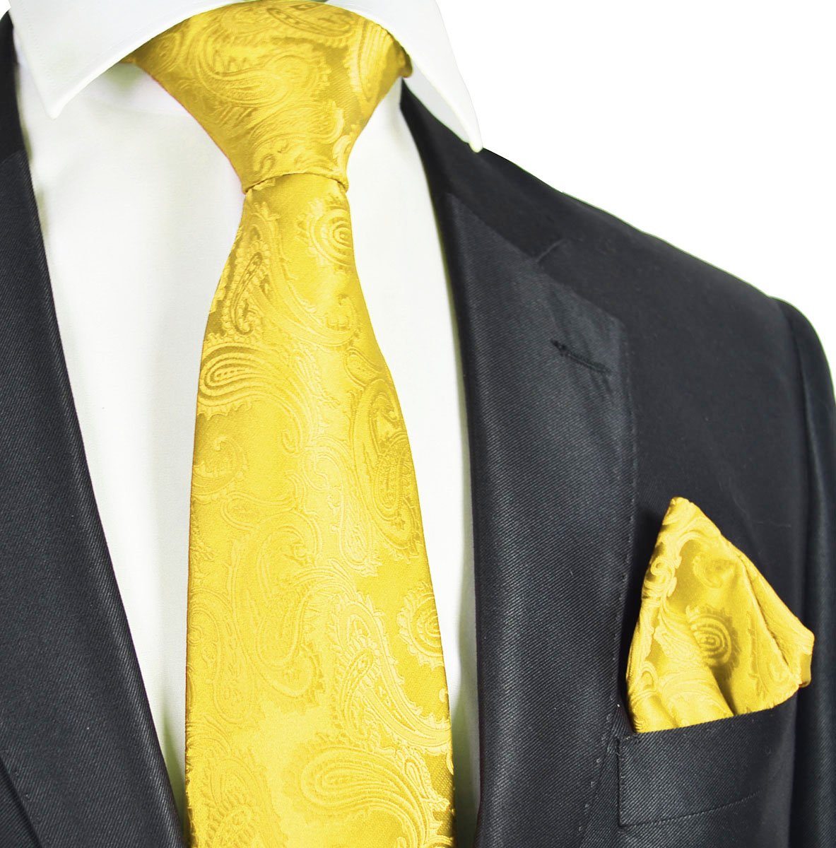 Vibrant Yellow Paisley Formal Tie and Pocket Square | Paul Malone