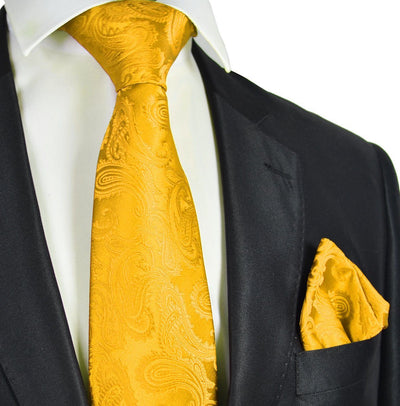Gold Paisley Necktie and Pocket Square Paul Malone Ties - Paul Malone.com