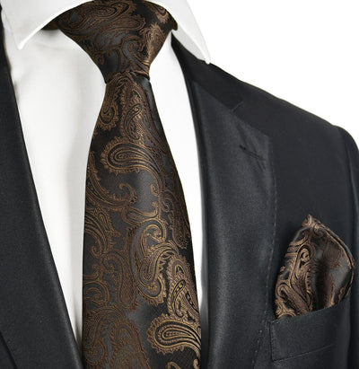 Brown and Black Paisley Necktie and Pocket Square Paul Malone Ties - Paul Malone.com