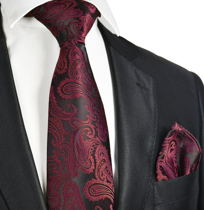 Burgundy and Black Paisley Necktie and Pocket Square Paul Malone Ties - Paul Malone.com