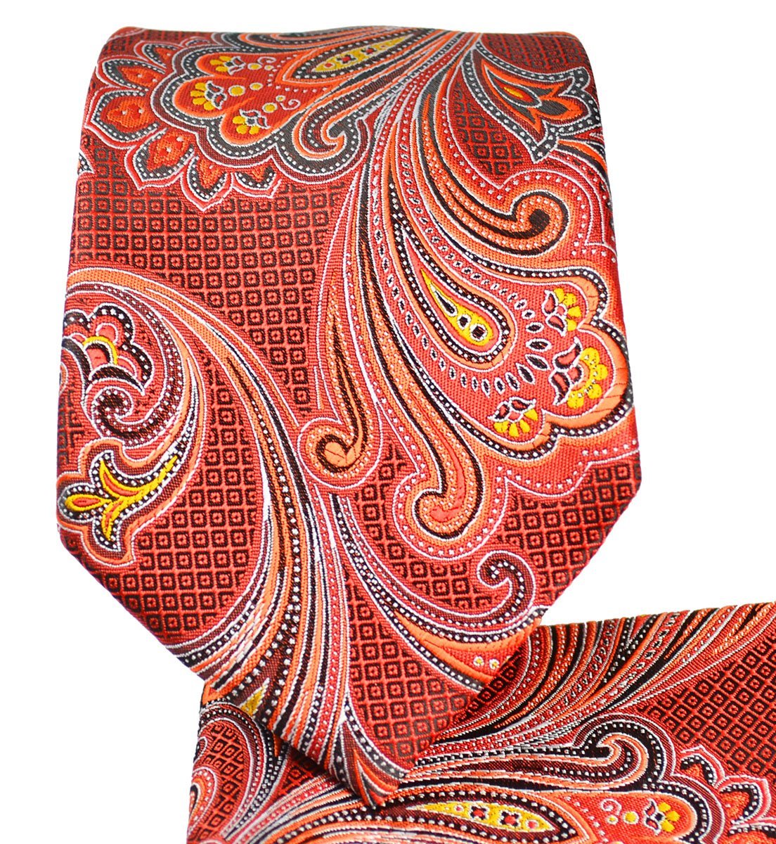 Fire Red Paisley Necktie and Pocket Square Paul Malone