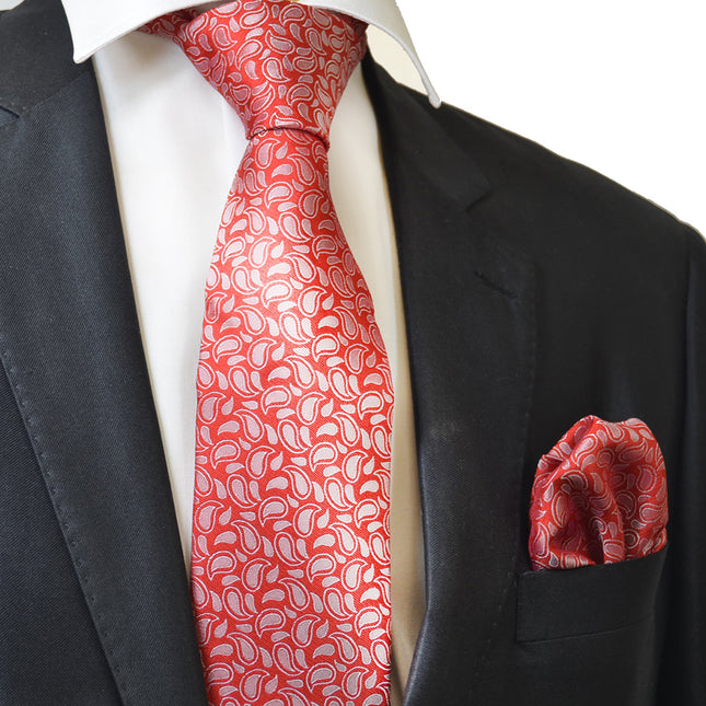 Red Paisley Silk Tie and Pocket Square by Paul Malone Paul Malone Ties - Paul Malone.com