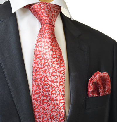 Red Paisley Silk Tie and Pocket Square by Paul Malone Paul Malone Ties - Paul Malone.com