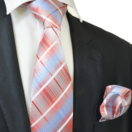 Red and Blue Silk Tie and Pocket Square Paul Malone Ties - Paul Malone.com