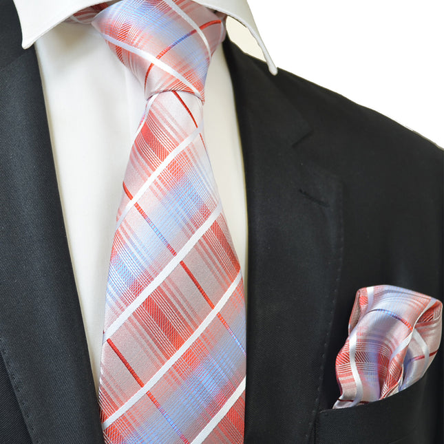 Red and Blue Silk Tie and Pocket Square Paul Malone Ties - Paul Malone.com