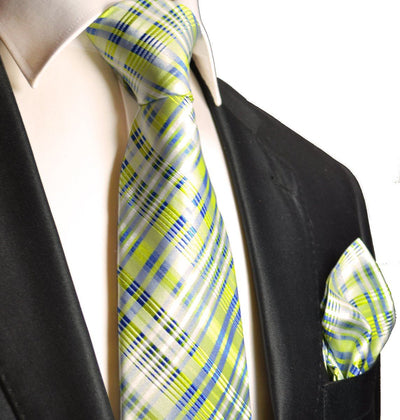 Green and Blue Patterned Silk Tie and Pocket Square Paul Malone Ties - Paul Malone.com