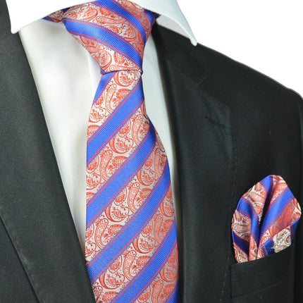 Red and Blue Striped Silk Tie and Pocket Square Paul Malone Ties - Paul Malone.com