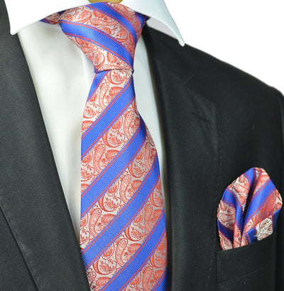 Red and Blue Striped Silk Tie and Pocket Square Paul Malone Ties - Paul Malone.com