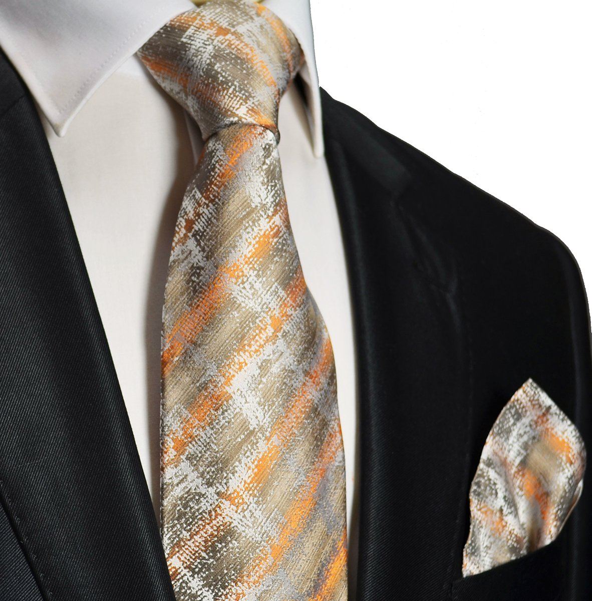 Gold Patterned Silk Tie and Pocket Square Paul Malone Gold Patterned Silk Tie and Pocket Square Paul Malone