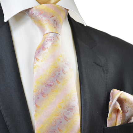 Golden Glow and Red Paisley Silk Tie and Pocket Square Paul Malone Ties - Paul Malone.com