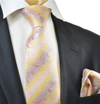 Golden Glow and Red Paisley Silk Tie and Pocket Square Paul Malone Ties - Paul Malone.com