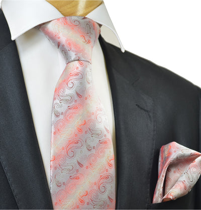 Burnt Sienna Red Paisley Silk Tie and Pocket Square Paul Malone Ties - Paul Malone.com