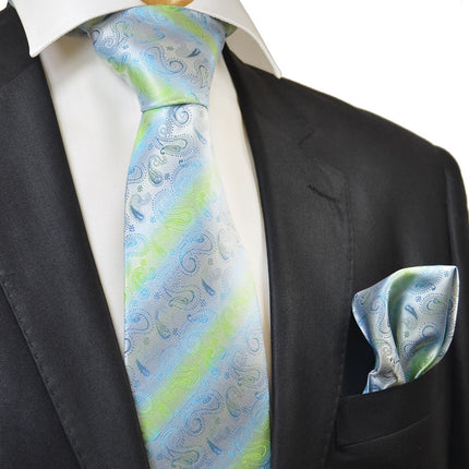 Blue Atoll Paisley Silk Tie and Pocket Square Paul Malone Ties - Paul Malone.com