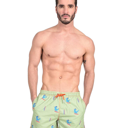 Green Surfing T-Rex Swim Trunks by EightX Eight X Trunks - Paul Malone.com