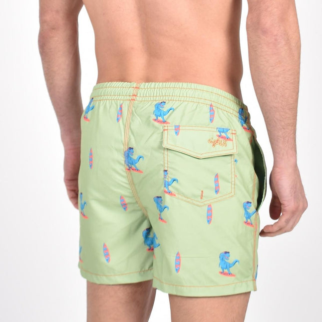 Green Surfing T-Rex Swim Trunks by EightX Eight X Trunks - Paul Malone.com