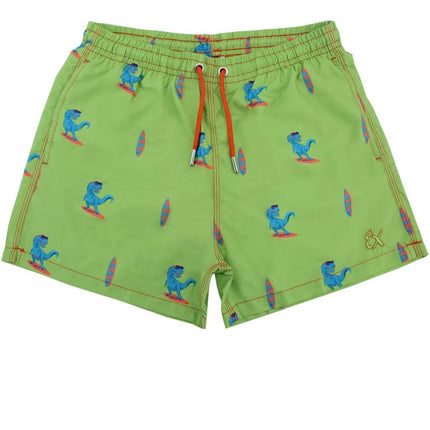 Green Surfing T-Rex Swim Trunks by EightX Eight X Trunks - Paul Malone.com