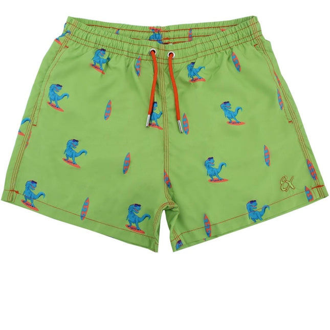 Green Surfing T-Rex Swim Trunks by EightX Eight X Trunks - Paul Malone.com