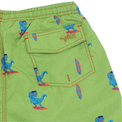 Green Surfing T-Rex Swim Trunks by EightX Eight X Trunks - Paul Malone.com