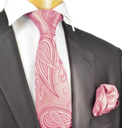Cashmere Rose Paisley Silk Tie and Pocket Square Paul Malone Ties - Paul Malone.com