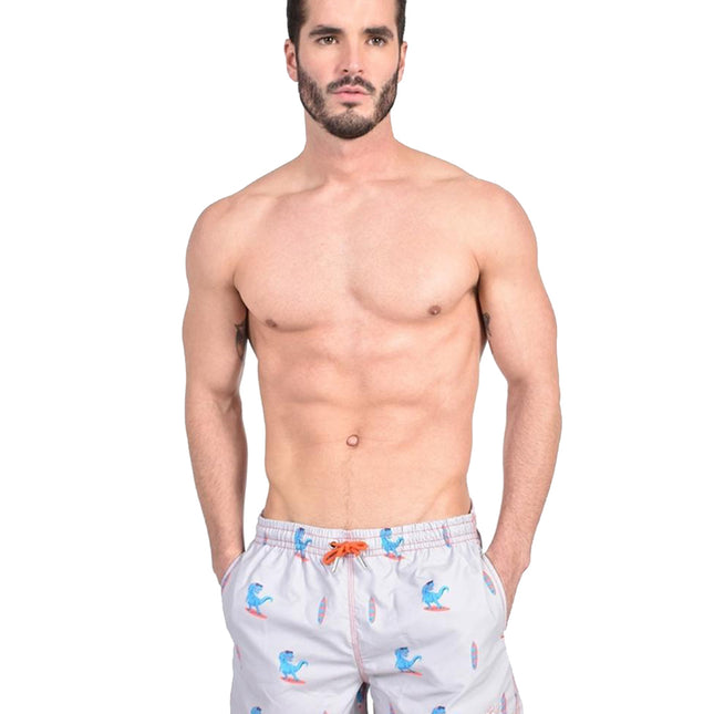 Gray Surfing T-Rex Swim Trunks by EightX Eight X Trunks - Paul Malone.com