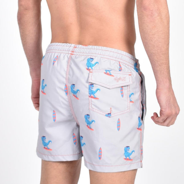 Gray Surfing T-Rex Swim Trunks by EightX Eight X Trunks - Paul Malone.com