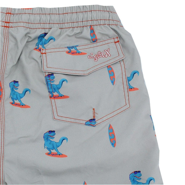 Gray Surfing T-Rex Swim Trunks by EightX Eight X Trunks - Paul Malone.com