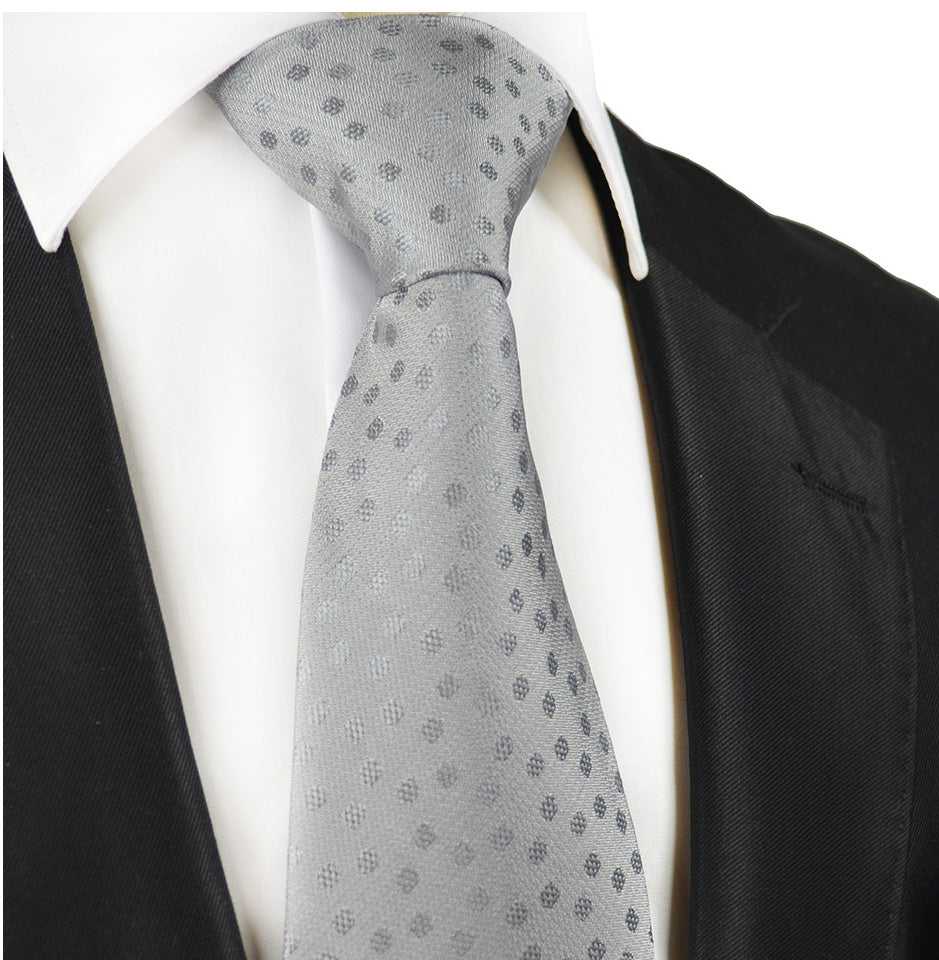 Grey Polka Dot Silk Necktie by Paul Malone Grey Polka Dot Silk Necktie by Paul Malone
