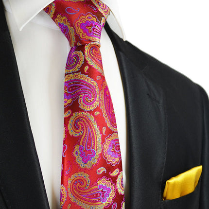 Red, Pink and Yellow Paisley 7-fold Silk Tie Set Paul Malone Ties - Paul Malone.com