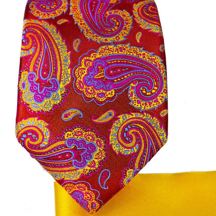 Red, Pink and Yellow Paisley 7-fold Silk Tie Set Paul Malone Ties - Paul Malone.com