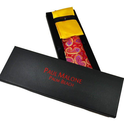 Red, Pink and Yellow Paisley 7-fold Silk Tie Set Paul Malone Ties - Paul Malone.com