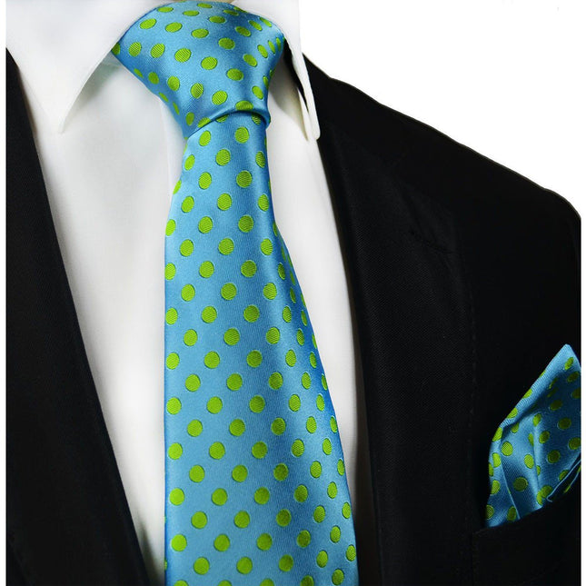 Angel Blue and Green Polka Dot Silk Tie and Pocket Square Paul Malone Ties - Paul Malone.com
