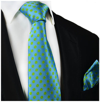 Angel Blue and Green Polka Dot Silk Tie and Pocket Square Paul Malone Ties - Paul Malone.com