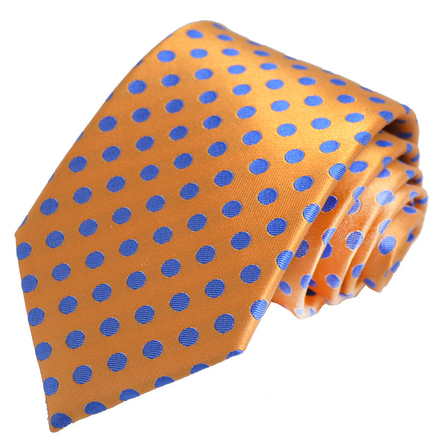 Orange and Blue Polka Dot Silk Tie and Pocket Square Paul Malone Ties - Paul Malone.com