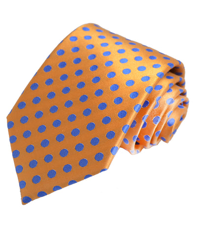 Orange and Blue Polka Dot Silk Tie and Pocket Square Paul Malone Ties - Paul Malone.com