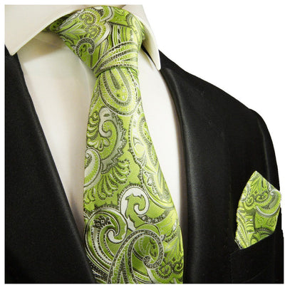 Summer Green Paisley Silk Tie and Pocket Square Paul Malone Ties - Paul Malone.com