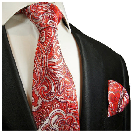 True Red Paisley Silk Tie and Pocket Square Paul Malone Ties - Paul Malone.com