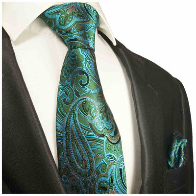 Emerald Green Paisley Silk Tie and Pocket Square Paul Malone Ties - Paul Malone.com