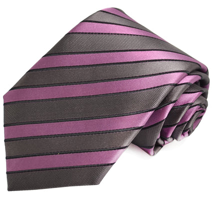 Gray and Lilac Striped Silk Tie and Pocket Square Paul Malone Ties - Paul Malone.com