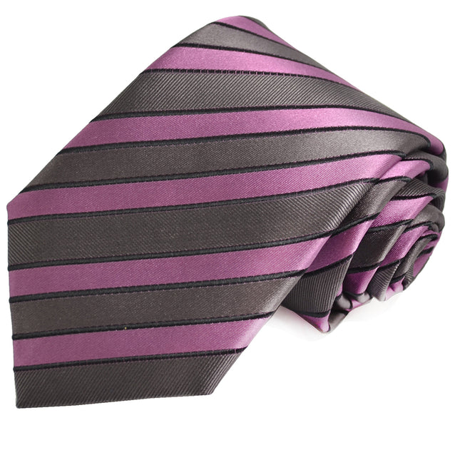 Gray and Lilac Striped Silk Tie and Pocket Square Paul Malone Ties - Paul Malone.com
