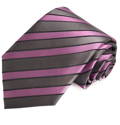 Gray and Lilac Striped Silk Tie and Pocket Square Paul Malone Ties - Paul Malone.com