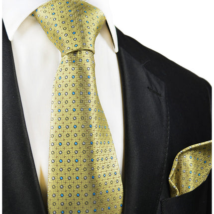 Yellow Polka Dots Silk Tie and Pocket Square Paul Malone Ties - Paul Malone.com