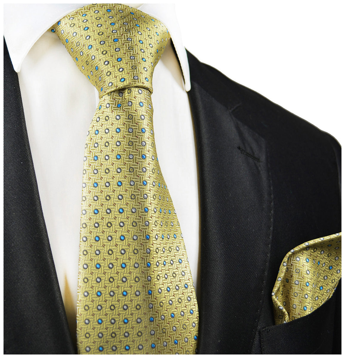 Yellow Polka Dots Silk Tie and Pocket Square | Paul Malone
