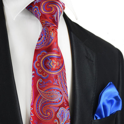 Red Paisley 7-fold Silk Tie and Pocket Square Paul Malone Ties - Paul Malone.com