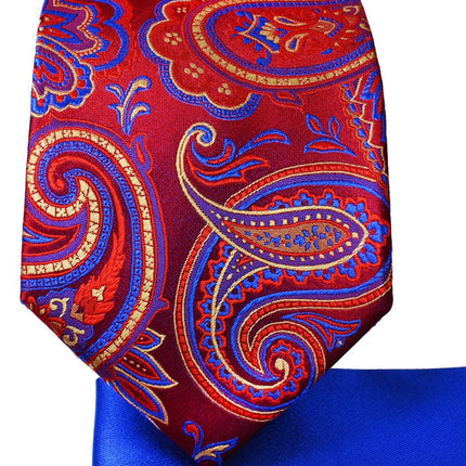 Red Paisley 7-fold Silk Tie and Pocket Square Paul Malone Ties - Paul Malone.com