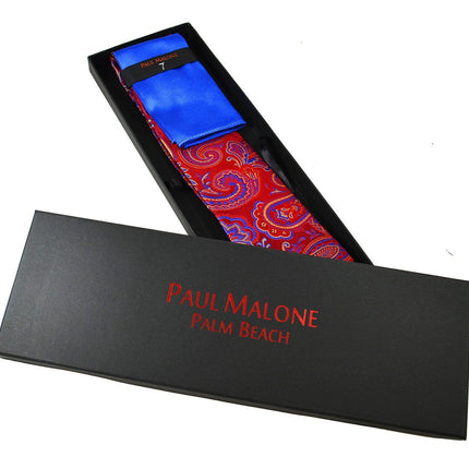 Red Paisley 7-fold Silk Tie and Pocket Square Paul Malone Ties - Paul Malone.com