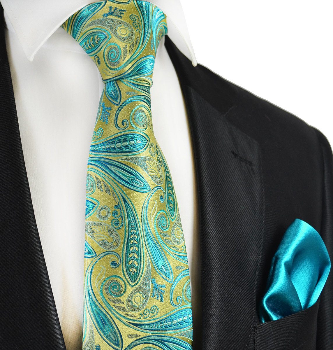 Summer Green Paisley 7-fold Silk Tie and Pocket Square Set | Paul Malone