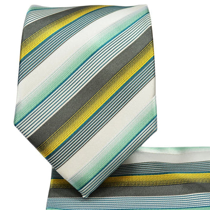 Sea Foam Green Striped Tie and Pocket Square Set Paul Malone Ties - Paul Malone.com